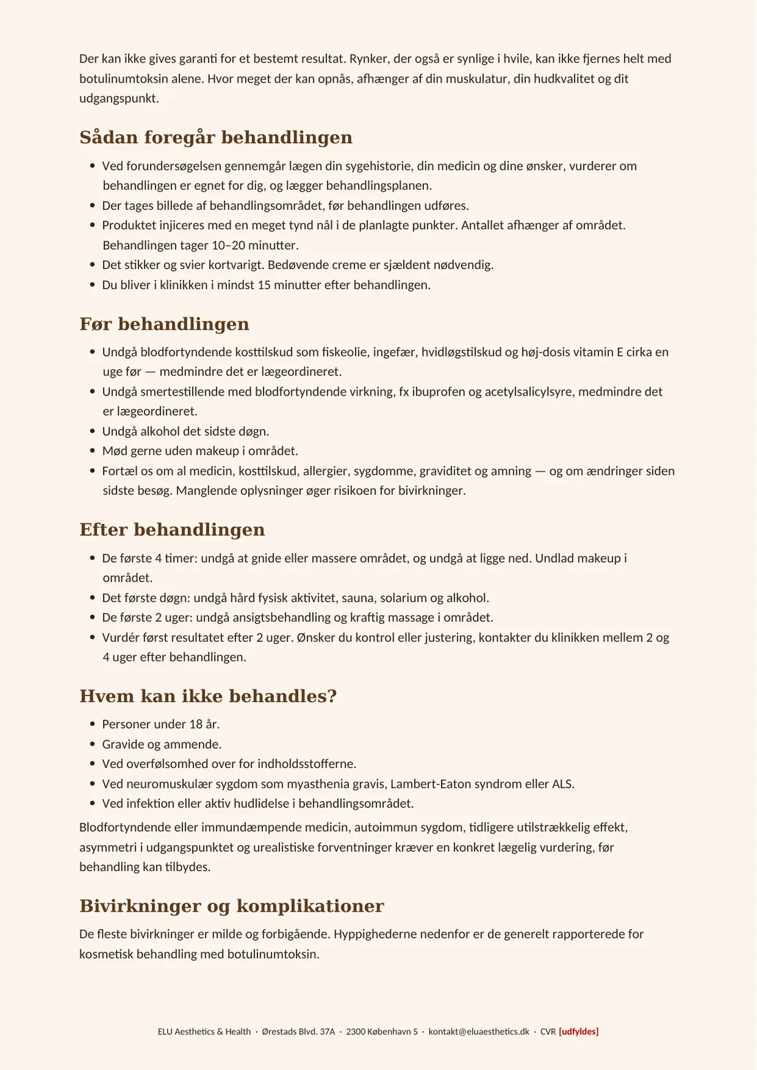 Rynkereducerende behandling – kundeinformation, side 2 af 4